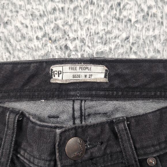 Free People Jeans Women 27 Black Mid Rise Slim Raw Hem Stretch Denim Distressed - Picture 4 of 10